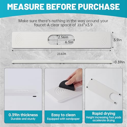 Stone Faucet Mat for Kitchen Sink Oval Hole Bathroom sink splash guard (White)