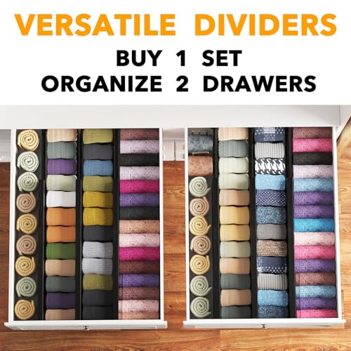 Bamboo Dresser Drawer Dividers 6 Pack (4.65''H, 17''-22''L / BLACK)