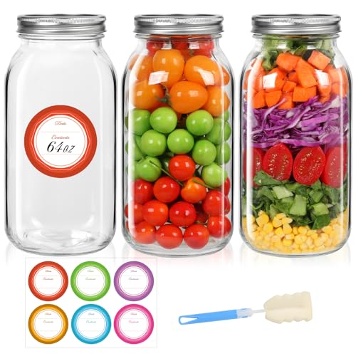 64oz Glass Wide Mouth Mason Jars (Silver Split Lids-64oz)