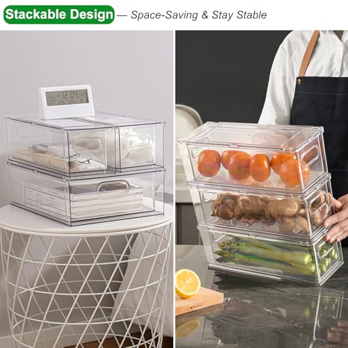 3 Pack Stackable Refrigerator Organizer Bins with Pull