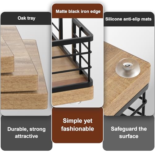 Guest Towel Holder Tray for Bathroom (Black/Acacia / 9.06 x 5.51 x 2.56 inches)