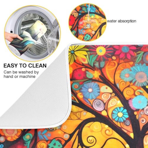 Abstract Tree Dish Drying Mat for Kitchen Counter Absorbent Microfiber Drying Pad (18" x 24")