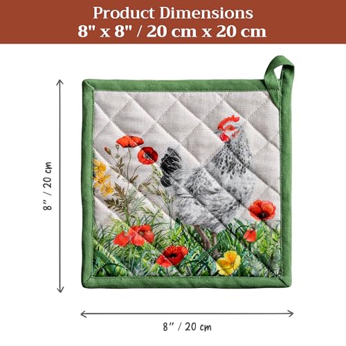Pot Holders 100% Cotton Potholders (018 - Basse Cour / 8" x 8" (Pot Holder Pack of 2))