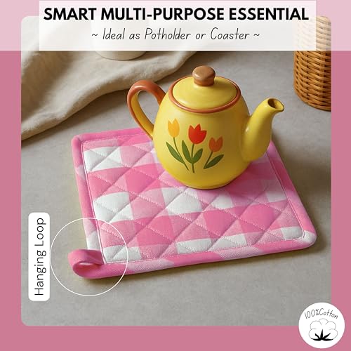 Buffalo Plaid Check Oven Mitts and Pot Holders Set of 4 (Buffalo, Rose Pink)
