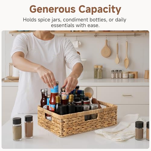 Wicker Storage Baskets for Shelves (Natural (Water Hyacinth) / 15¼"L x 11¾"W x 4¾"H)