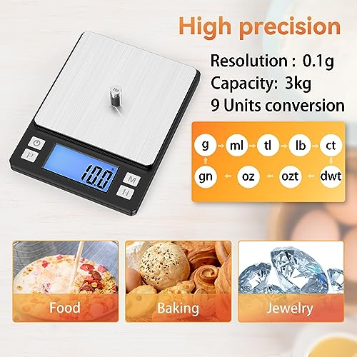 Upgraded Small Food Scale with 0.1 g (0.1g/3kg Black)