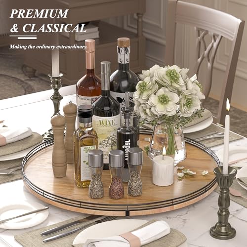 24 Inch Extra Large Farmhouse Oak Lazy Susan Organizer