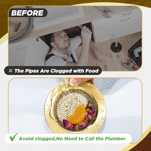 3 Pcs Sink Plug Stopper Disposal Drain Strainer (Antique Gold)