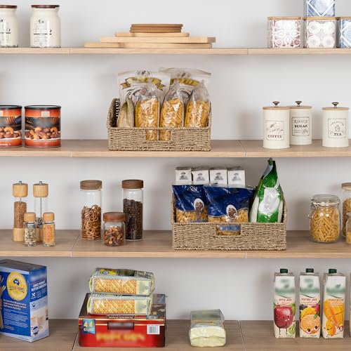 Pantry Baskets for Organizing (Natural(Seagrass) / 15¾"L x 11"W x 7½"H + 14¼"L x 9¾"W x 6¾"H)