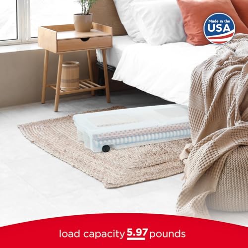68 Quart Under the Bed Low Profile Storage Boxes with Dual Hinged Lids and Easy Rolling Caster Wheels (Under the Bed - 2 Pack)