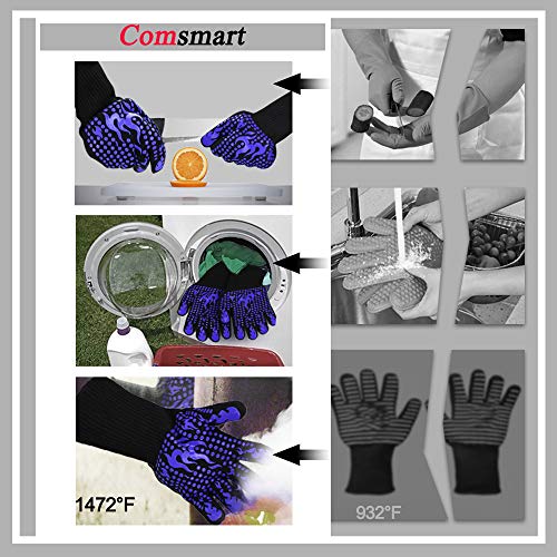 BBQ Gloves 1472F Heat Resistant Silicone Non (long / Blue)