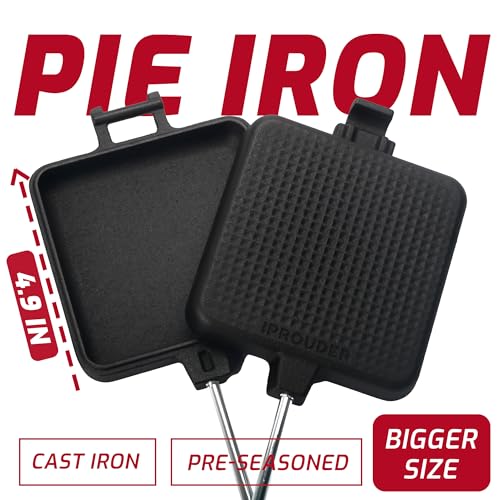 Campfire Pie Iron 4.9" Large Cast Iron Sandwich Maker for Camping (Classic Handle 4 Pcs)