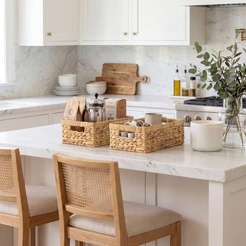 Wicker Storage Baskets for Shelves (Natural (Water Hyacinth) / 2x 13"L x 8¼"W x 4¾"H)