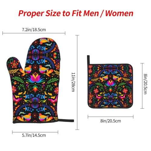 Mexican Floral Oven Mitts and Pot Holders Sets of 3 Colorful Flower (3 Count)