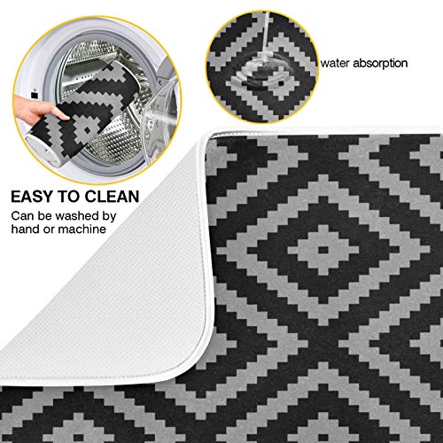 Super Absorbent Dish Drying Mat (Black Moroccan Rhombus Plaid / 16" x 18")