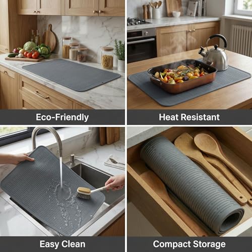Silicone Dish Drying Mat for Multiple Usage (Gray / 28"L x 18"W)