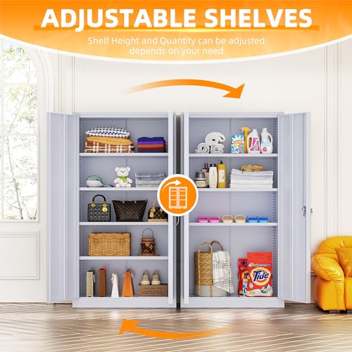 Metal Storage Cabinets 72” Cement Grey Garage Steel Storage Cabinet with Doors and Shelves (Cement / 72")