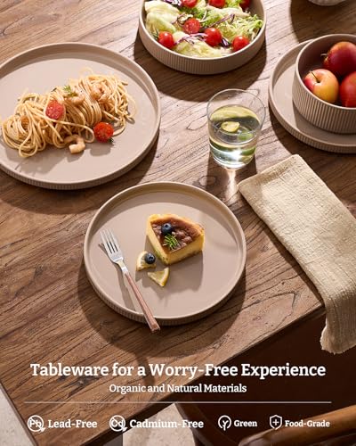 Star Stoneware Dinnerware Sets with Pasta Bowls (Cinnamon Brown / Service for 4 - Double Bowls)