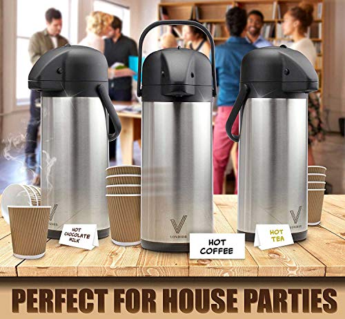 85 oz (2.5L) Airpot Coffee Carafe with Pump, Insulated Stainless Steel Coffee Dispenser, Coffee Carafes for Keeping Hot/Cold, Hot Beverage Dispenser for Party (84.5 Ounces / 1 Pack)