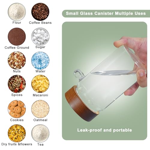 18oz Glass Coffee Jars with Scoop Wood Screw Lid Clear Round Spice Jar Herb Container Sugar Storage Bottle Canister for Seasoning Meal Prep Tea Coffee Ground Bean Salts (2×550ml(18oz)with spoon)