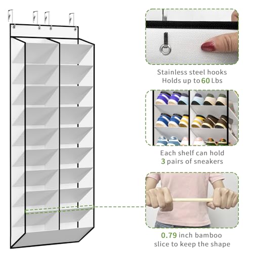 20 30 Pairs Over the Door Shoe Organizer (White-1 Pack of 20 Pockets)