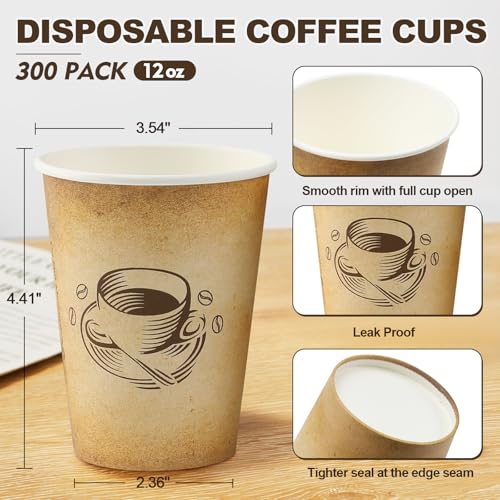 300 Pack 12oz Disposable Paper Coffee Cups Retro Design (12OZ-300)
