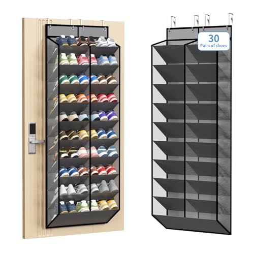 20 30 Pairs Grey Over the Door Shoe Organizer (Grey-1 Pack of 20 Pockets)