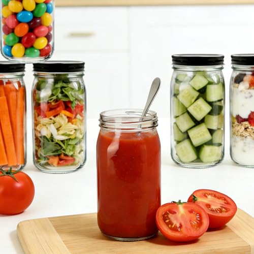 32 OZ Glass Jars with Lids Set of 12 (32oz - Black Lid)