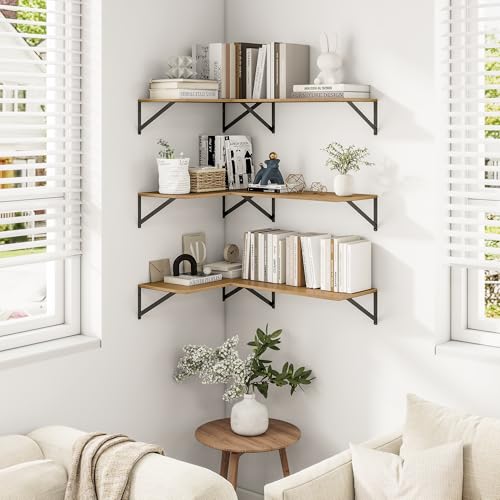 24W x 12D Deep Floating Shelves Set of 3 Oak (Oak With Black Metal Bracket / 24wx12dx5.8h)