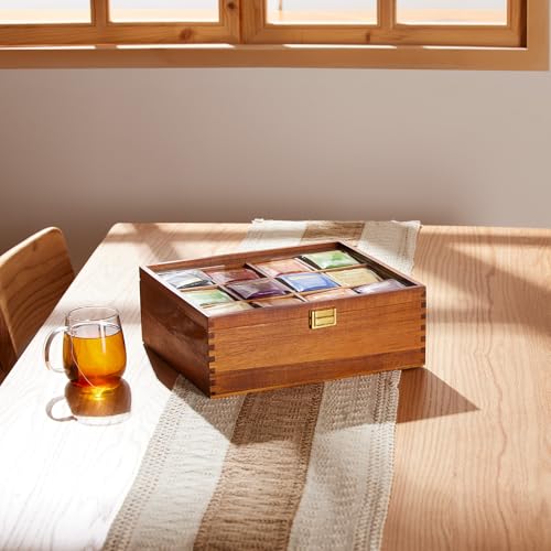 Wood Tea Bag Organizer with Clear Glass Lid (clear-1)