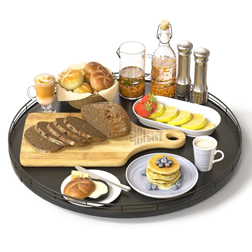16 Inch Oak Lazy Susan Organizer with Black Metal Rail (Black / 16)