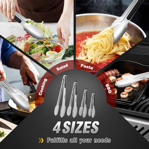 Stainless Steel Kitchen Tongs for Cooking (7+9+12+14inch / 4Pcs Stainless Steel Kitchen Tongs)