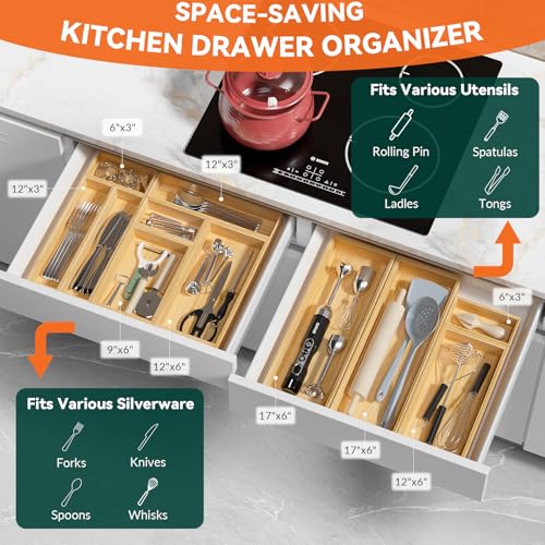 Bamboo Kitchen Drawer Organizer (6 x 3 x 2 Inch / Yellow)