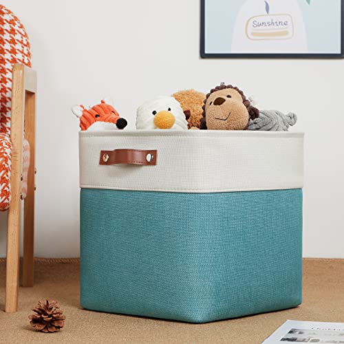 Square Storage Cubes Baskets for Gifts Empty (White&Teal / M-12"x 12"x12")