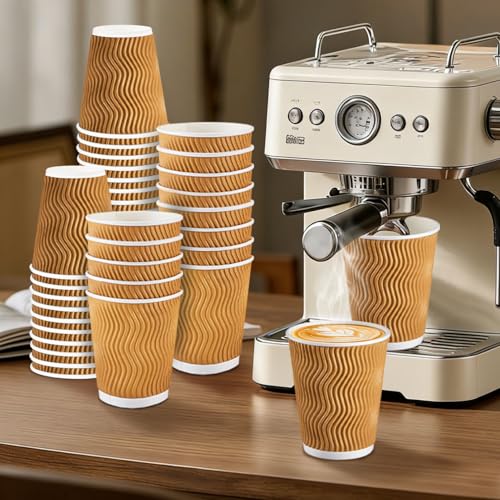 120 Pack 10 oz Insulated Disposable Paper Coffee Cups Champagne (Champagne / 10 oz)
