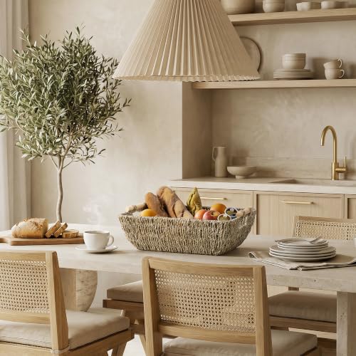Hand Woven Jumbo Storage Baskets with Wooden Handles (Natural(Seagrass) / Large)