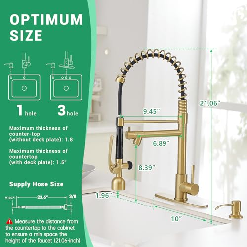 Commercial Kitchen Faucets with Pull Down Sprayer Brushed Gold LED (Brushed Gold)