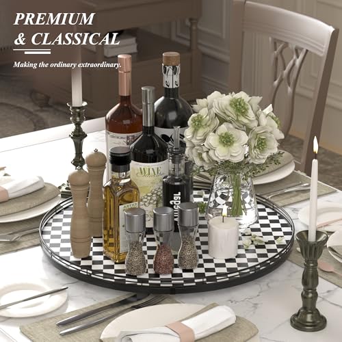 21 Inch Black and White Checkerboard Lazy Susan Decorative Tray (Black & White / 21 inches)