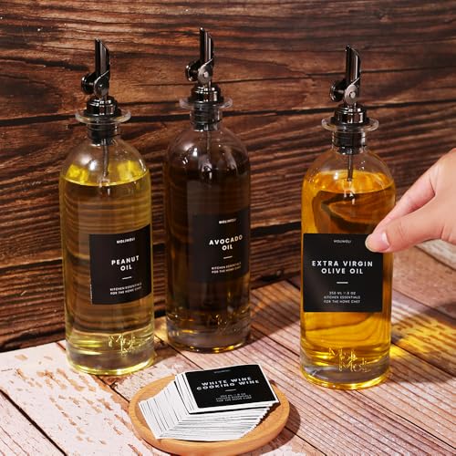 Oil and Vinegar Dispenser with Metal Pour Spout (500ml, Set of 2 Bottles / Black)