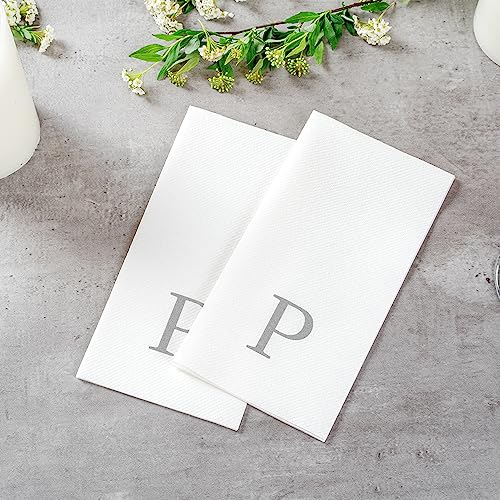 Silver P White Linen Feel Guest Towel Napkin (Silver / 2000 Count / P)
