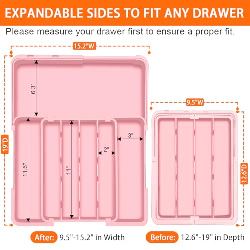 Expandable Silverware Drawer Organizer (Pink / M(9.5-15.2"W x 12.6-19"D))