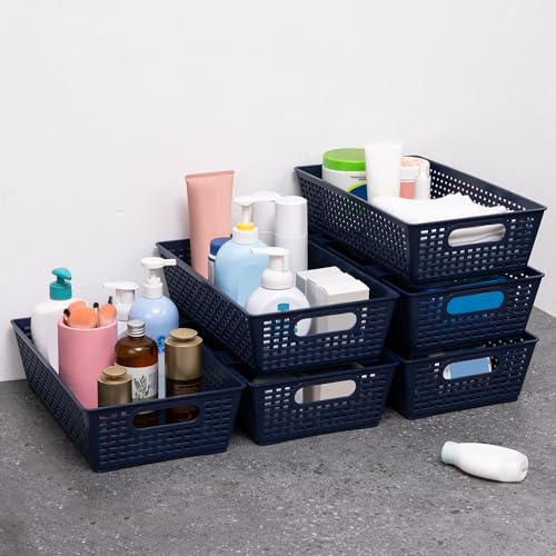 Stackable Woven Plastic Basket (Dark Blue)