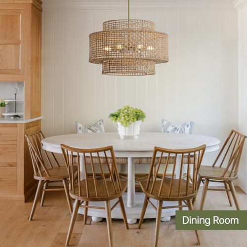 24" Rattan Chandelier for Dining Room (Gold / 24" 6-Light)