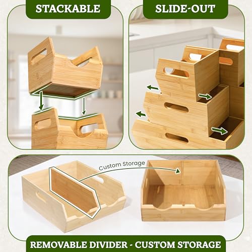 3 Tier Bamboo Pantry Storage Bins (3-Tier ( 5 pack ))