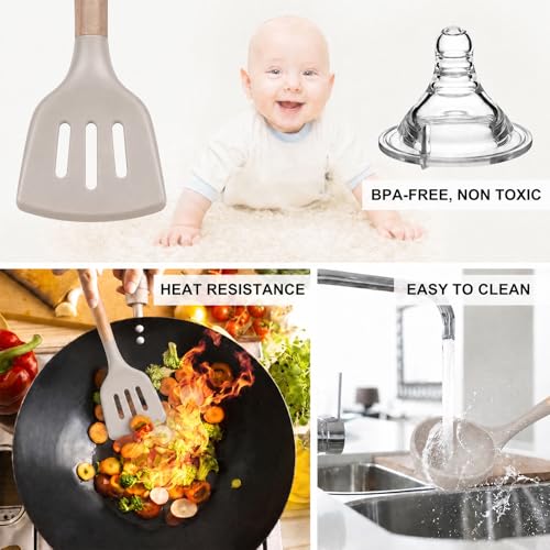 Silicone Cooking Kitchen Utensils Set (Khaki)