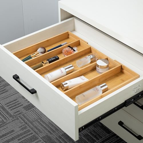 Bamboo Expandable Kitchen Drawer Organizer Silverware Utensil Tray (Natural / Large)