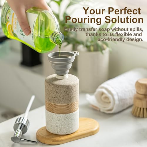 Ceramic Kitchen Dish Soap Dispenser Set with Stainless Steel Pump (Beige and White / 1xSoap Dispenser)