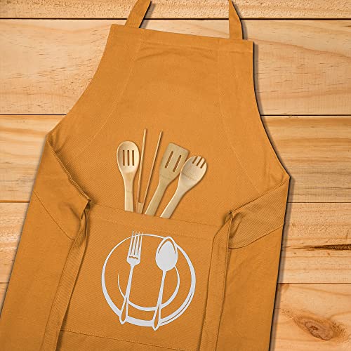 Unisex Cotton Apron With Printed Pocket Yellow 24x36 (Mustard)