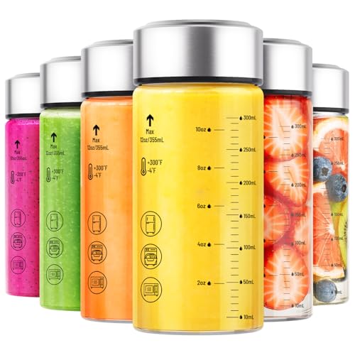 12oz Wide Mouth Glass Juice Bottles With Stainless Steel Lids 6 Pack (silver lid)