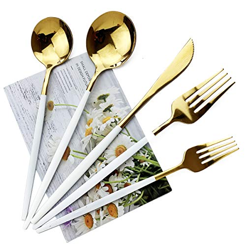 20 Piece Stainless Steel Satin Finish Flatware Set (Service for 4 / White Gold)